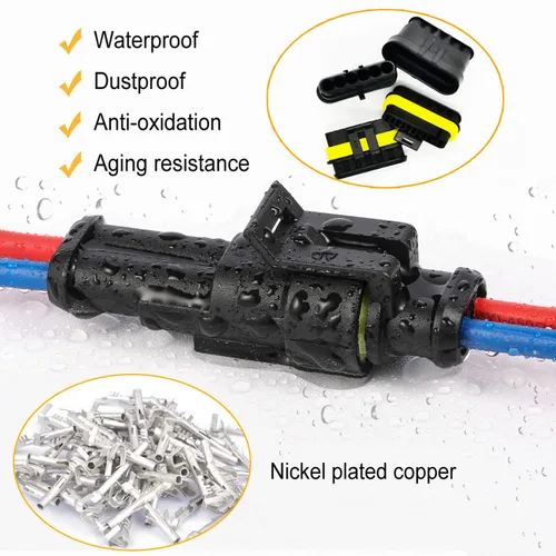 Miniatura 3 de 20 kits de conectores de 2 pines Conectores eléctricos automotrices 2 conectores de cable, conector impermeable, desconexión rápida y conexión 22-16