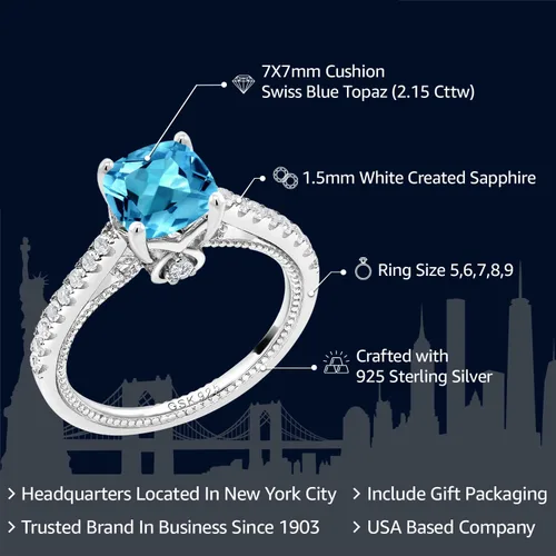 Miniatura 2 de Gem Stone King Anillo de compromiso de plata de ley 925 con piedra natal de 0.276 in y zafiro blanco creado Anillo de compromiso de boda