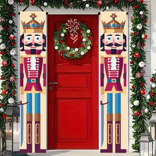 Miniatura 13 de BlissYard Estandartes de Porche Navideños de Cascanueces 12×71 Pulgadas Hola Invierno Feliz Navidad Decoraciones de Puerta Estandarte de Soldado
