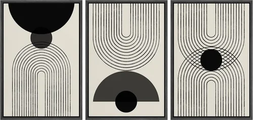 Miniatura 29 de SIGNLEADER Lienzo enmarcado para pared, juego de arte de collage de polígonos retro marrón tostado, ilustraciones con formas abstractas, arte