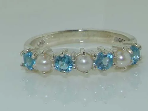 Miniatura 6 de Anillo de eternidad de plata de ley 925 con perla cultivada y topacio azul para mujer
