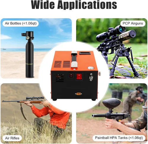Miniatura 6 de Compresor de aire PCP, bomba de aire de alta presión de 4500 PSI, compresor de pistola de aire PCP de 12 V CC/110 V CA con motor sin escobillas