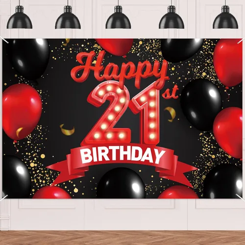 Miniatura 35 de Cartel de feliz cumpleaños 15 color rojo y negro, decoración temática de globos para niñas y mujeres, princesas de 15 años, fiesta de cumpleaños