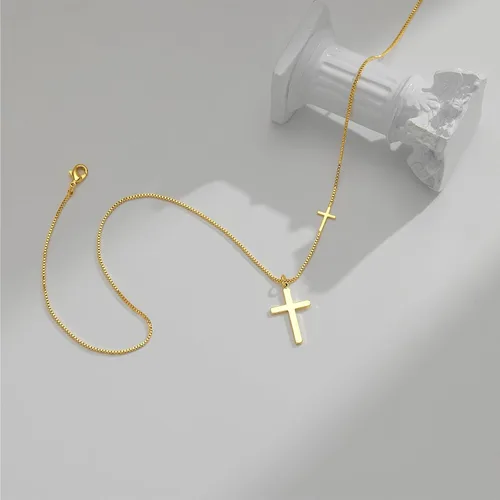 Miniatura 54 de Collar de cruz para mujeres y niñas, delicado chapado en oro de 14 quilates, gargantilla con dije de cruz que no se deslustra, impermeable, moderno