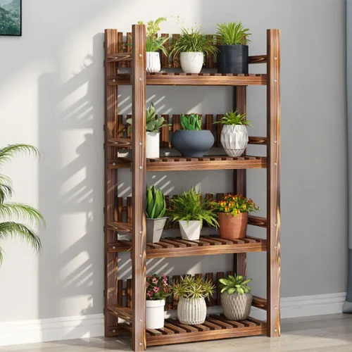 Miniatura 2 de Soporte de madera para plantas de 4 niveles, fácil de montar, estante de madera multifuncional para plantas, soporte de madera para múltiples