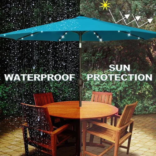 Miniatura 4 de Blissun - Sombrilla solar de 9 pies para exteriores, 32 luces LED, con inclinación y manivela, parasol ideal para patio, jardín, cubierta, piscina