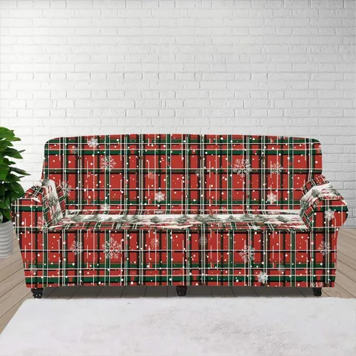 Miniatura 11 de GIFTPUZZ Funda de sofá roja navideña, protector de sofá con parte inferior elástica para sala de estar, dormitorio y decoración de oficina, elegante