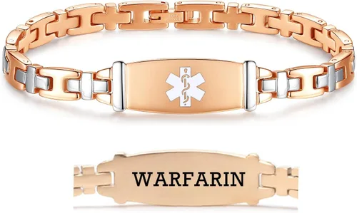 Miniatura 105 de LinnaLove Lady Medical Alert - Pulseras médicas de acero inoxidable para mujer, 7.5 pulgadas