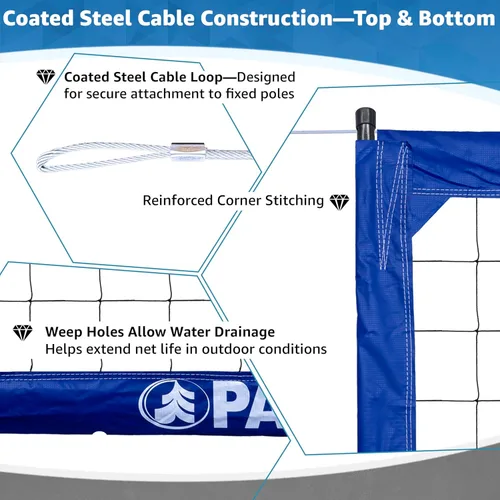 Miniatura 3 de Park & Sun Sports - Red de voleibol profesional para interiores y exteriores con cable de acero superior e inferior, azul, talla única