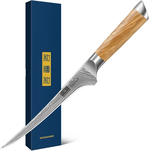 Miniatura 11 de HOSHANHO Cuchillo Nakiri de Damasco de 16,5 cm, cuchillo de cocina japonés súper afilado de Damasco 10Cr15CoMoV, cuchillo de cocina y de verduras
