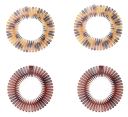 Miniatura 9 de Sowaka 4 piezas de peine elástico circular de plástico negro marrón círculo primavera diadema flexible soporte para el cabello peine para mujeres