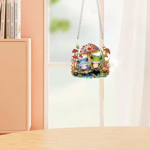 Miniatura 4 de AiYuanzsh DIY 5D Mushroom Frogs Kits de pintura de diamantes Letrero colgante de arte de pared Arte de diamante Colgante de ventana Colgante de Dos