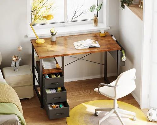 Miniatura 2 de AODK - Escritorio pequeño de 32" para computadora con cajones de tela, escritorio de estudio para niñas y adolescentes para dormitorio, escritorio