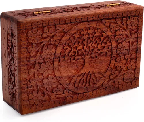 Miniatura 4 de Gran regalo de cumpleaños, caja de joyería decorativa de madera hecha a mano, organizador de joyas tallado en árbol de la vida, caja de recuerdos