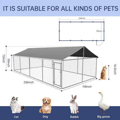 Miniatura 3 de Petony 236" x 118" Recinto para Perros al Aire Libre Perrera Resistente para Perros Casa Perrera de Malla Jaula Grande para Perros Perrera