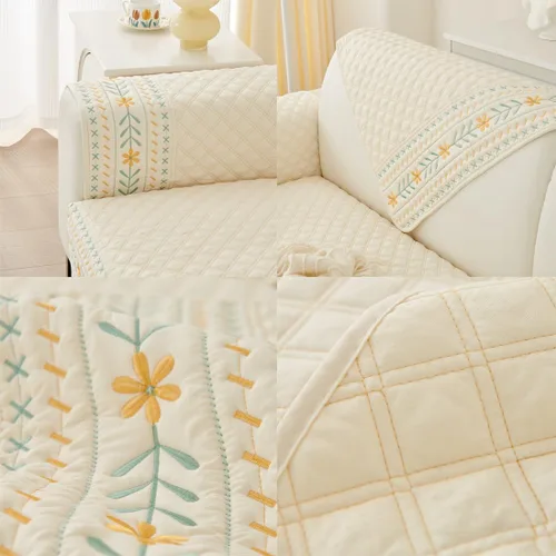 Miniatura 6 de vctops Funda acolchada de algodón para sofá, funda de sofá modular con bordado floral de granja, antideslizante, lavable, protector de muebles