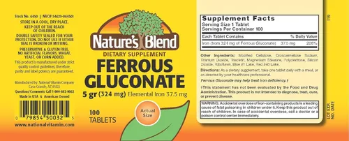 Miniatura 2 de Nature's Blend Tabletas de gluconato ferroso, 100