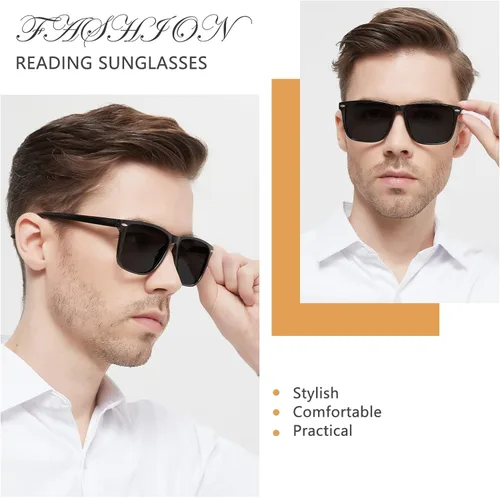 Miniatura 2 de Gafas de sol de lectura para hombre, 1.0, cuadrados, grandes, 100, 125, 150, 175, 200, 225, 250, 275, 300, 350, 400, bisagras de resorte (negro 1.00)