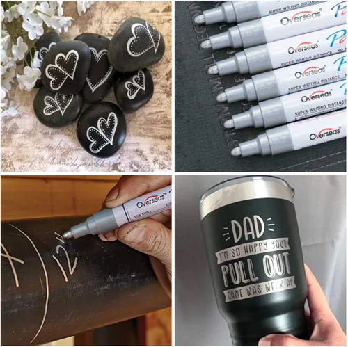 Miniatura 3 de Lesun Marcadores de pintura plateados, paquete de 12 bolígrafos de pintura a base de aceite impermeables de secado rápido y permanentes, marcadores