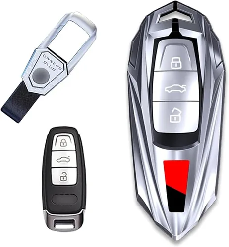 Carcasa protectora deportiva de aleación de zinc para Audi A6 A7 A8 Q8 SQ8 E-Tron S6 S7 RS6 Q7 con llavero plateado