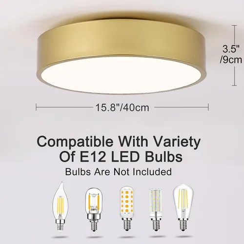 Miniatura 2 de Moderna lámpara de techo de montaje empotrado dorada, luces de techo redondas contemporáneas de 2 luces con pantalla de acrílico blanco
