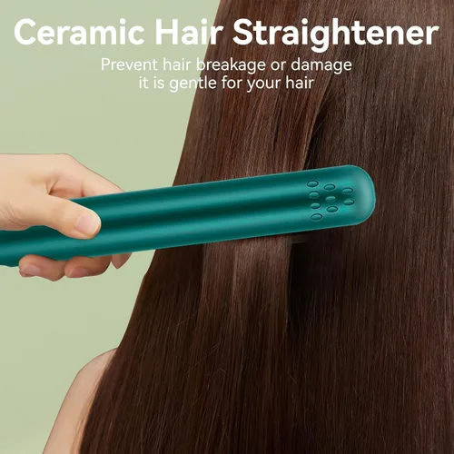 Miniatura 5 de Alisador y rizador de pelo 2 en 1, mini rizador de pelo USB de cerámica, calefacción inalámbrica, plancha plana (verde)