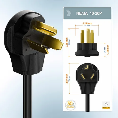 Miniatura 4 de Enchufe de secadora Nema 10-30P de 30 amperios macho a 6-20R T-Blade Hembra, 30A 125/250V Enchufe de 3 clavijas a 20A 250V 6-20/15R Adaptador 12-AWG