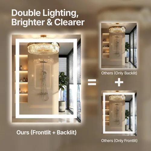 Miniatura 3 de Espejo de tocador LED de 24 x 36 para baño, espejo LED frontal y retroiluminado para baño con 3 luces de color, espejo de tocador de pared