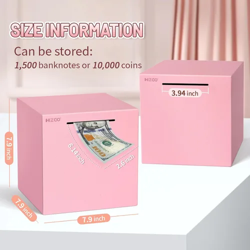 Miniatura 2 de hizgo alcancía rosa para adultos, alcancía de acero inoxidable para adultos/niños que debe romperse para abrirse, caja de ahorro de dinero