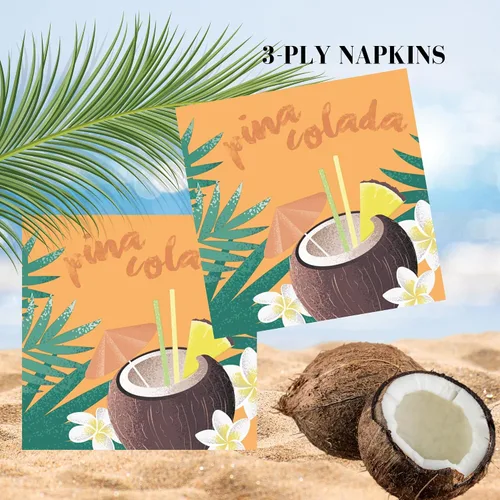 Miniatura 4 de Servilletas de papel de 20 unidades de 13 x 13 pulgadas, 3 capas, estampado de frutas y coco, para arte, cena y fiesta, servilletas desechables