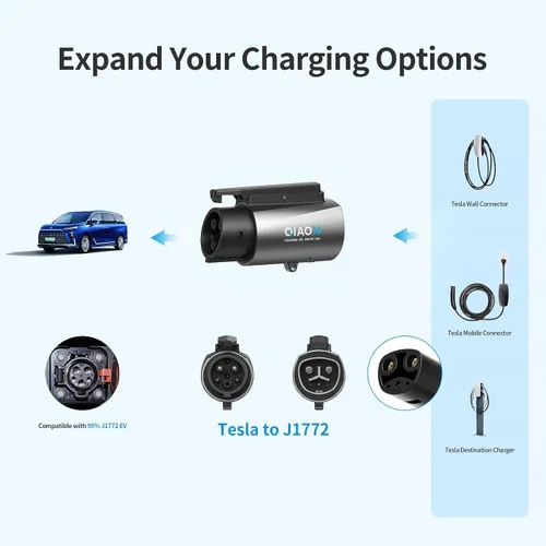 Miniatura 8 de QIAO - Adaptador Tesla a J1772, máximo 80 A 250 V CA, plateado nacs a j1772 para carga eficiente de vehículos eléctricos de nivel 2, compatible