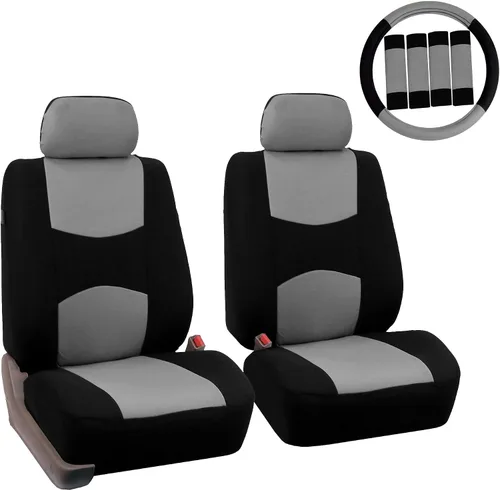 Miniatura 9 de Fundas de asientos para auto de tela lisa y almohadillas para cinturón y volante, diseño universal FH-FB050102 y FH2033, Beige1