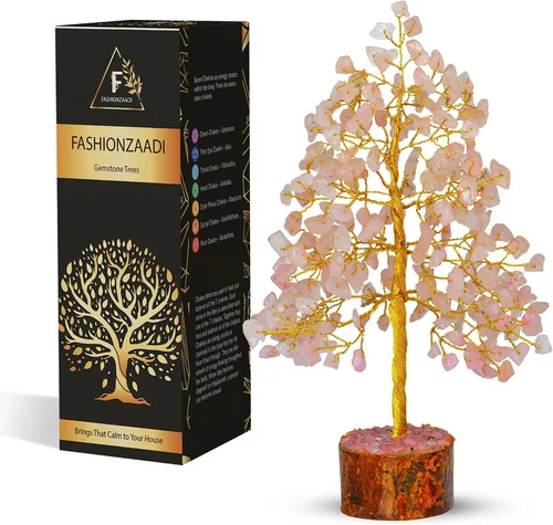 FASHIONZAADI - Árbol de cristal de la vida con cuarzo rosa - Bonsái de gemas rosas para vibraciones positivas - Árbol de dinero de Feng Shui para