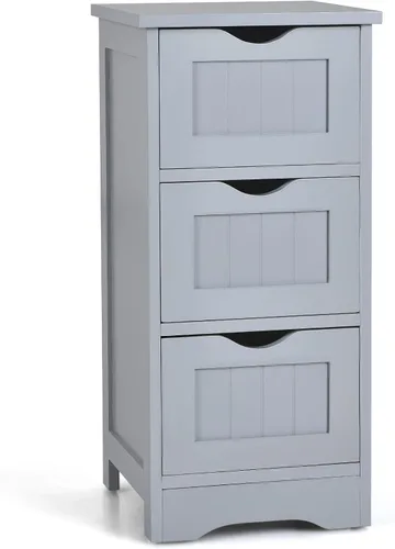 Miniatura 11 de Tangkula Armario de suelo de baño, armario de almacenamiento de madera con 3 cajones, mesa auxiliar moderna, organizador independiente
