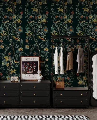 Miniatura 4 de Toduso Papel tapiz para despegar y pegar, papel tapiz floral vintage, papel de contacto con flores verdes, pájaros, árbol, papel de contacto