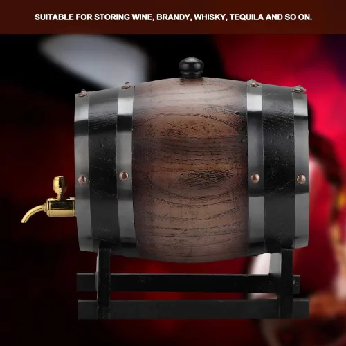 Miniatura 4 de Barril de envejecimiento de roble, contenedor de barril de vino de alta calidad de roble rojo negro a rayas vintage de 3 litros con soporte