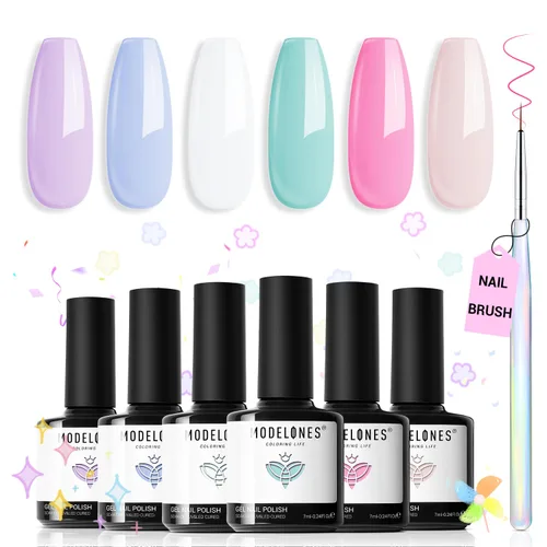 Miniatura 32 de modelones - Juego de 6 esmaltes en gel, tonos verano, rosa, rosa fuerte, rosa neón, blanco, magenta, de suave claro a oscuro,arte para amantes