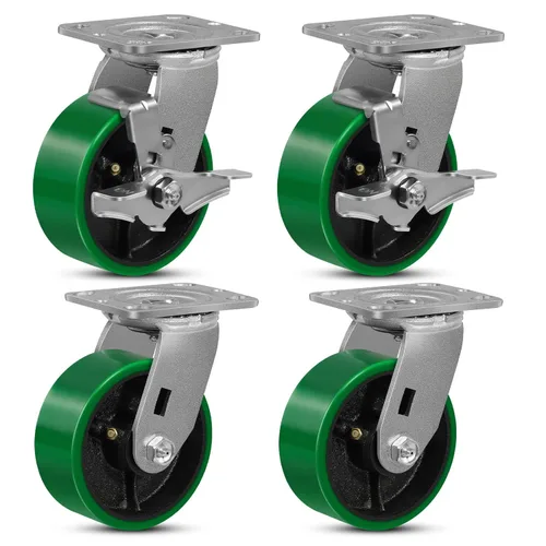 Miniatura 19 de Ruedas giratorias, ruedas industriales de 4 pulgadas resistentes, poliuretano en rueda de acero, ruedas giratorias de placa superior
