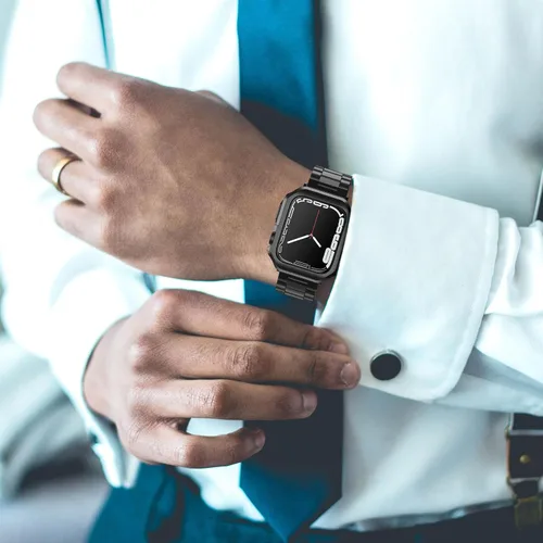 Miniatura 8 de Paquete de 2 correas diseñadas para Apple Watch, correa de pulsera para i-Watch Series 9 8 7 6 5 4 3 2 1 SE, cadena de metal de acero inoxidable