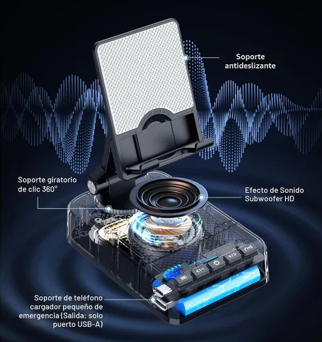 Miniatura 3 de Regalos para hombres y mujeres, soporte para teléfono con altavoz Bluetooth y función de carga, ángulo rotatorio de 360° ajustable, soporte