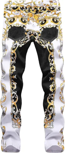 Miniatura 31 de Baylvn - Pantalones de mezclilla entallados y estampados para hombre con corte recto