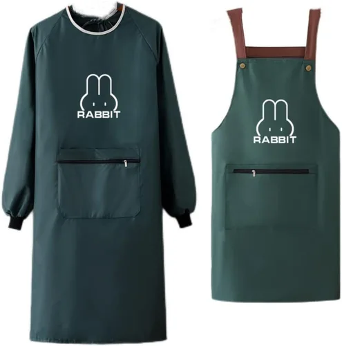 Delantal de cocina para mujer con bolsillos grandes, delantal impermeable de manga larga para cocinar, hornear, limpiar el trabajo Verde