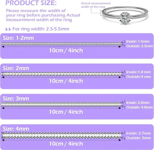 Miniatura 3 de 100 piezas de ajuste de tamaño de anillo para anillos sueltos con herramienta de medición de tamaño de anillo, protectores de anillo invisibles