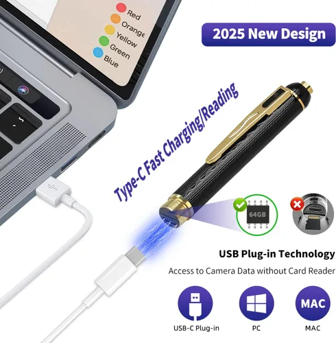 Miniatura 3 de Bolígrafo de cámara corporal de 1080P, 64 GB de metal, cámara oculta, pequeña cámara de niñera con batería de 280 minutos de duración para seguridad