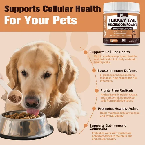 Miniatura 6 de Suplemento de hongos con probióticos para perros y gatos, hongo de cola de pavo para mascotas, polvo de hongos para impulso inmunológico y salud