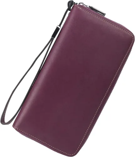Miniatura 30 de Lavemi Pequeña cartera compacta para mujer, con bloqueo RFID, de piel auténtica, plegable, con ventanas de identificación