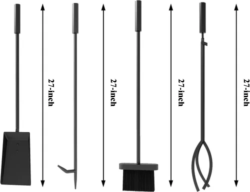 Miniatura 3 de Fire Beauty Juego de herramientas para chimenea, 5 piezas, accesorios para fuego, soporte para estufas de leña, mango de hierro forjado, soporte
