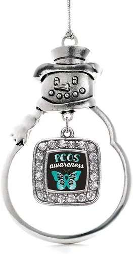 Miniatura 228 de Inspired Silver - Adorno de rodillo de reina - Adorno cuadrado de plata con muñeco de nieve con joyas de circonita cúbica