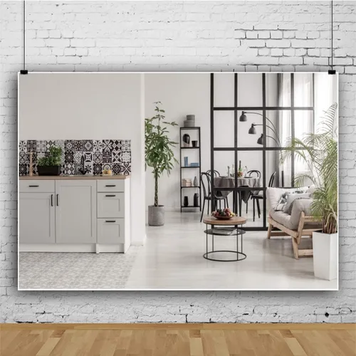Miniatura 3 de Fondo de fotografía moderno y acogedor para sala de estar, de 5 x 3 pies, sofá limpio y ordenado, fondo de cocina abierta, trabajo en casa