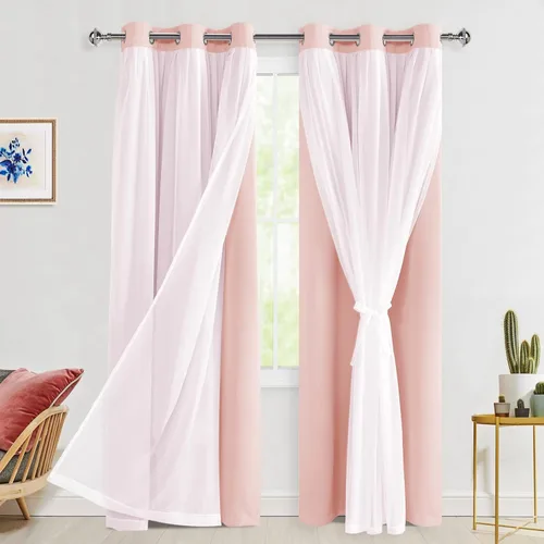Miniatura 65 de Hiasan Cortinas opacas con superposición transparente, aislamiento térmico para mezclar y combinar de doble capa, cortinas de oscurecimiento de Beige
